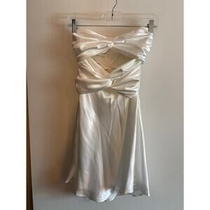 American Threads Ivory Lorelai Strapless Double Twist Tie Back Mini Dress